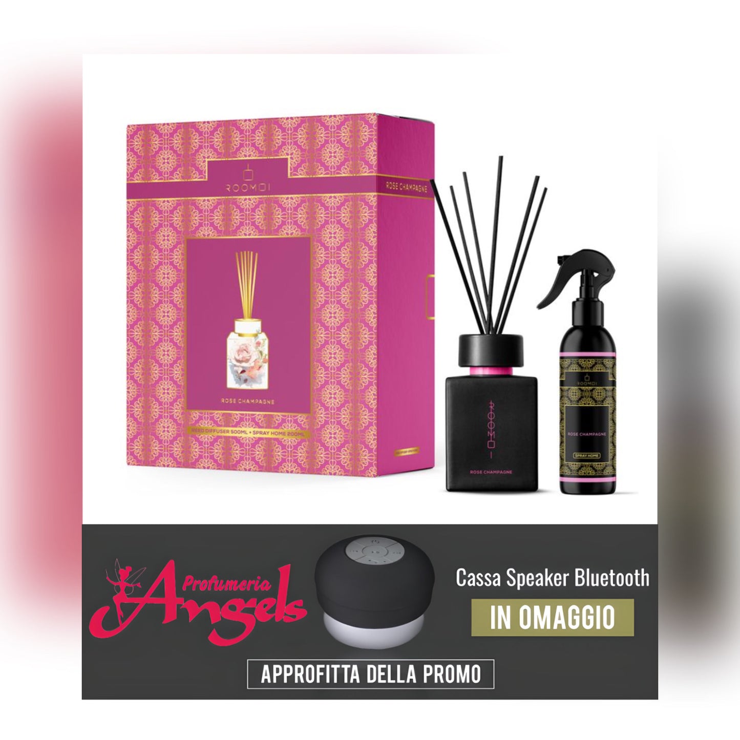 ROOMOI COFANETTO ROSE CHAMPAGNE 500 ML + Spray Home 200 ml
